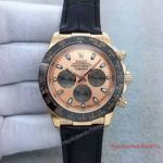 Copy Rolex Cosmograph Daytona For Sale - Rose Gold Dial Black Leather 